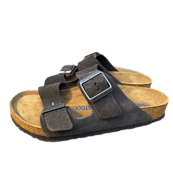 Birkenstock Arizona Gray Suede Slide Sandal Soft Footbed Women sz 41 US 10 wide - Picture 1 of 6